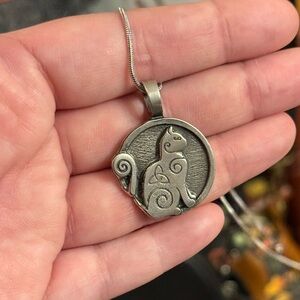 Sterling Silver Cat Pendant Necklace - Celtic Design